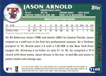 2003 Topps Traded & Rookies - Gold #T160 Jason Arnold Back