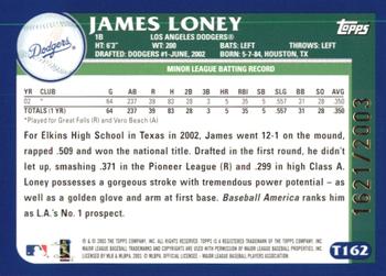 2003 Topps Traded & Rookies - Gold #T162 James Loney Back