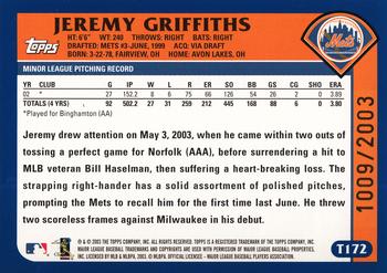 2003 Topps Traded & Rookies - Gold #T172 Jeremy Griffiths Back