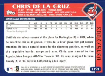 2003 Topps Traded & Rookies - Gold #T191 Chris De La Cruz Back