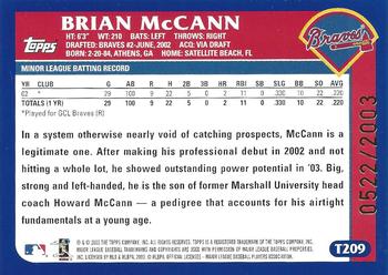2003 Topps Traded & Rookies - Gold #T209 Brian McCann Back