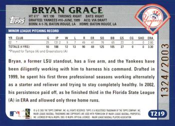 2003 Topps Traded & Rookies - Gold #T219 Bryan Grace Back