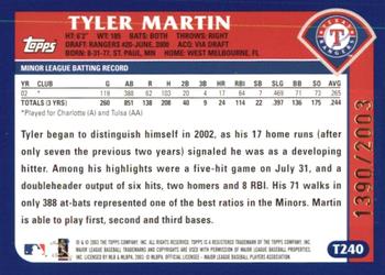 2003 Topps Traded & Rookies - Gold #T240 Tyler Martin Back