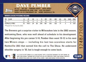 2003 Topps Traded & Rookies - Gold #T249 Dave Pember Back