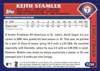 2003 Topps Traded & Rookies - Gold #T250 Keith Stamler Back