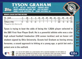 2003 Topps Traded & Rookies - Gold #T251 Tyson Graham Back