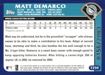 2003 Topps Traded & Rookies - Gold #T259 Matt DeMarco Back