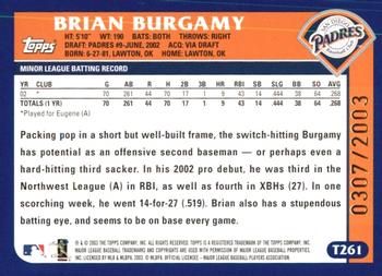 2003 Topps Traded & Rookies - Gold #T261 Brian Burgamy Back