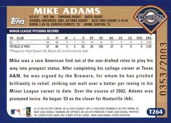 2003 Topps Traded & Rookies - Gold #T264 Mike Adams Back