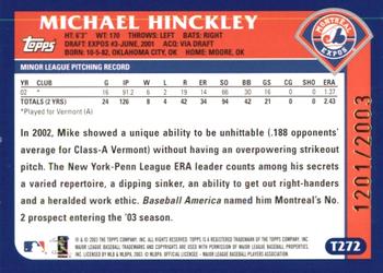 2003 Topps Traded & Rookies - Gold #T272 Michael Hinckley Back