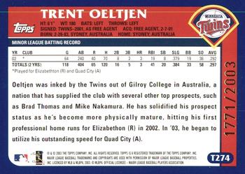 2003 Topps Traded & Rookies - Gold #T274 Trent Oeltjen Back