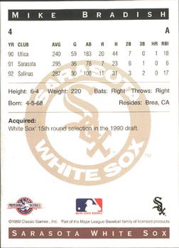 1993 Classic Best Sarasota White Sox #4 Mike Bradish Back