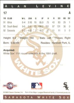 1993 Classic Best Sarasota White Sox #17 Alan Levine Back