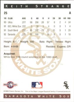 1993 Classic Best Sarasota White Sox #25 Keith Strange Back
