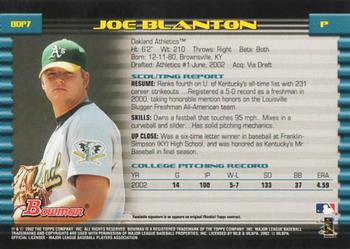 2002 Bowman Draft Picks & Prospects #BDP7 Joe Blanton Back