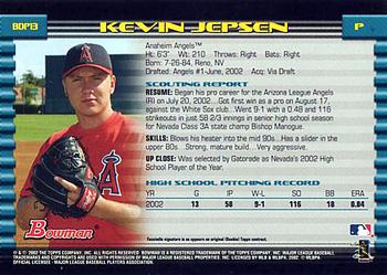 2002 Bowman Draft Picks & Prospects #BDP13 Kevin Jepsen Back
