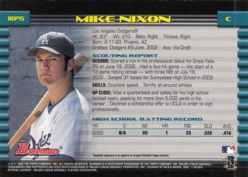 2002 Bowman Draft Picks & Prospects #BDP15 Mike Nixon Back