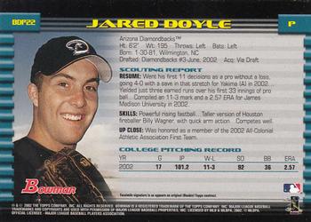 2002 Bowman Draft Picks & Prospects #BDP22 Jared Doyle Back