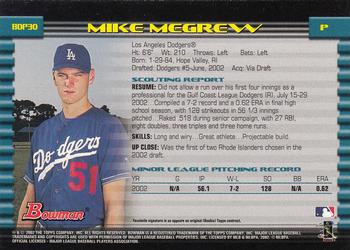 2002 Bowman Draft Picks & Prospects #BDP30 Mike Megrew Back