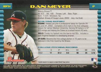 2002 Bowman Draft Picks & Prospects #BDP34 Dan Meyer Back