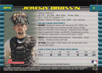 2002 Bowman Draft Picks & Prospects #BDP35 Jeremy Brown Back