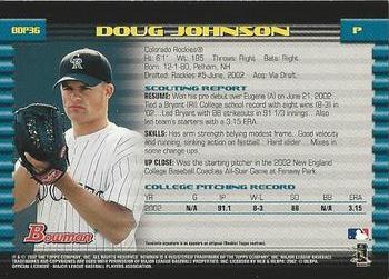 2002 Bowman Draft Picks & Prospects #BDP36 Doug Johnson Back