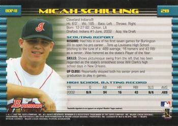 2002 Bowman Draft Picks & Prospects #BDP41 Micah Schilling Back
