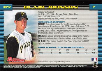 2002 Bowman Draft Picks & Prospects #BDP42 Blair Johnson Back