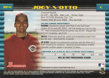 2002 Bowman Draft Picks & Prospects #BDP44 Joey Votto Back