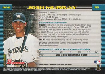 2002 Bowman Draft Picks & Prospects #BDP48 Josh Murray Back
