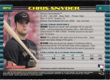 2002 Bowman Draft Picks & Prospects #BDP52 Chris Snyder Back