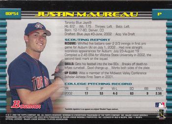 2002 Bowman Draft Picks & Prospects #BDP54 Justin Maureau Back