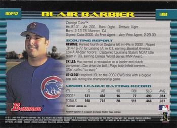 2002 Bowman Draft Picks & Prospects #BDP57 Blair Barbier Back