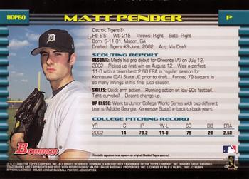 2002 Bowman Draft Picks & Prospects #BDP60 Matt Pender Back