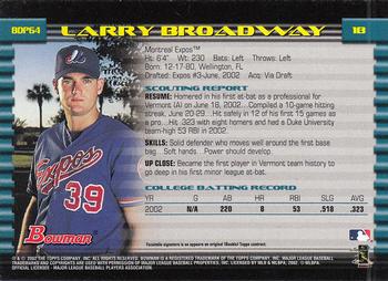 2002 Bowman Draft Picks & Prospects #BDP64 Larry Broadway Back