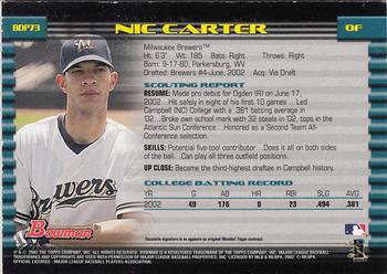 2002 Bowman Draft Picks & Prospects #BDP73 Nic Carter Back