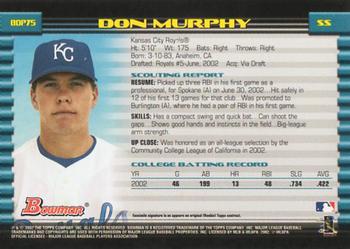 2002 Bowman Draft Picks & Prospects #BDP75 Don Murphy Back