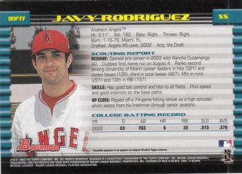 2002 Bowman Draft Picks & Prospects #BDP77 Javy Rodriguez Back