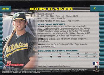 2002 Bowman Draft Picks & Prospects #BDP81 John Baker Back