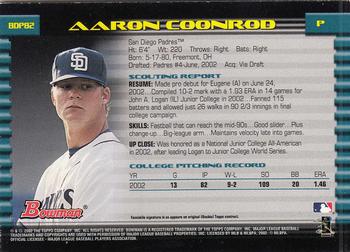 2002 Bowman Draft Picks & Prospects #BDP82 Aaron Coonrod Back