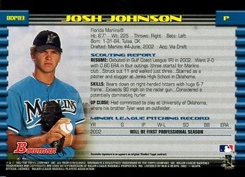 2002 Bowman Draft Picks & Prospects #BDP83 Josh Johnson Back