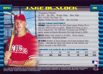 2002 Bowman Draft Picks & Prospects #BDP84 Jake Blalock Back