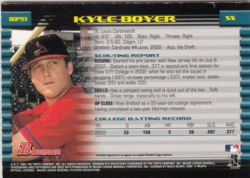 2002 Bowman Draft Picks & Prospects #BDP93 Kyle Boyer Back