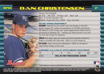 2002 Bowman Draft Picks & Prospects #BDP100 Dan Christensen Back