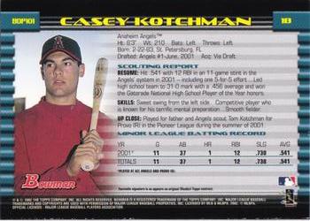 2002 Bowman Draft Picks & Prospects #BDP101 Casey Kotchman Back