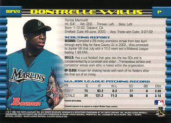 2002 Bowman Draft Picks & Prospects #BDP120 Dontrelle Willis Back