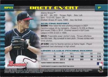 2002 Bowman Draft Picks & Prospects #BDP123 Brett Evert Back