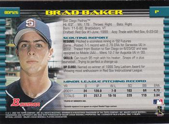 2002 Bowman Draft Picks & Prospects #BDP126 Brad Baker Back