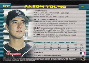 2002 Bowman Draft Picks & Prospects #BDP129 Jason Young Back