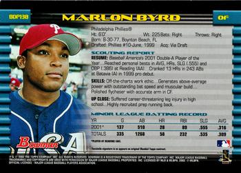 2002 Bowman Draft Picks & Prospects #BDP138 Marlon Byrd Back
